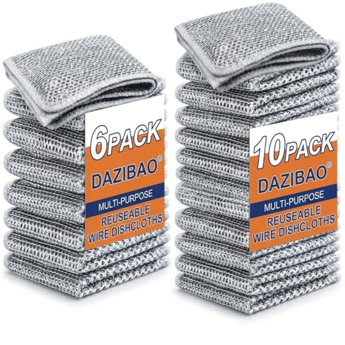Image of DAZIBAO Non-Scratch Dish Wash Cloth (Pack of 16), Steel Wire Dishwashing Rags for Wet and Dry Stainless Steel Scrubber Non-Scratch Wire Dishcloth for Washing Dishes Sinks Counters (16)