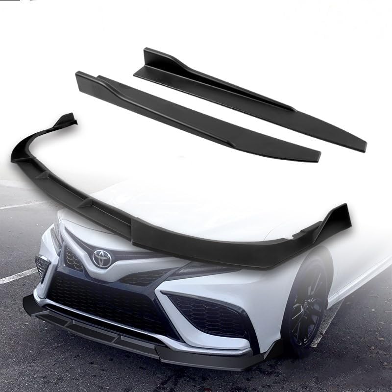 5pcs Combo Black Front Bumper Body Kit Lip + Side Skirt Extensions Diffuser Compatible with 2021-2024 Toyota Camry SE XSE 2022 2023