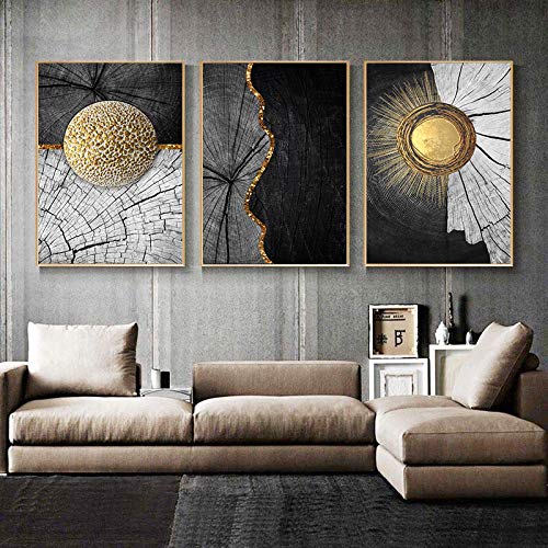 Tableau abstrait dore noir art mural moderne lot de 3 toiles decoration maison 50x70cm