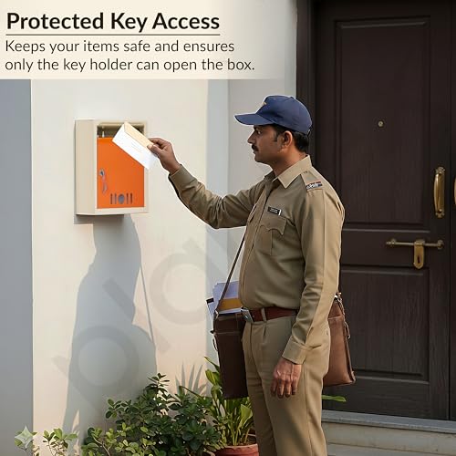 Image of Plantex Letter Box /GI Steel Complaint Box /Suggestion Box /Donation Box with Key Lock /Letter Box for Home /Office /Hotel Gate /Post Box (Orange & Ivory) - Wall Mount A4 Size