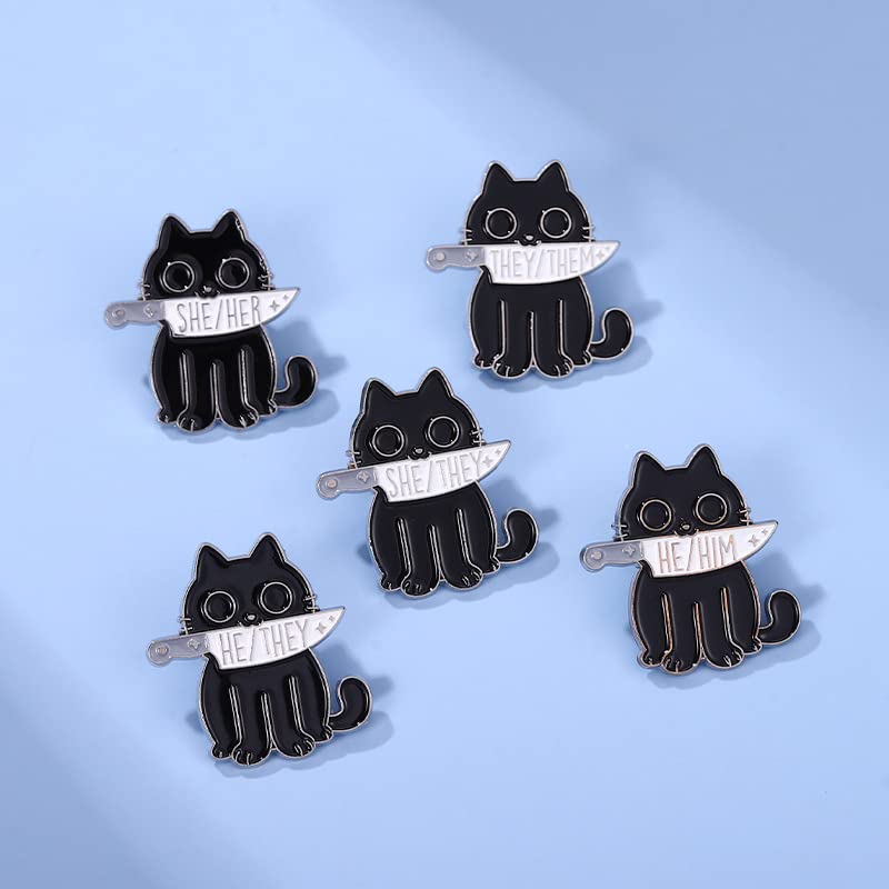 Image of Cute Black Cat LGBTQ Pin Brooches They /He Him /They Them /She Her /He They Gender Identity Bulk Pins for Pride Parade Clothing Backpack Hat Decoration