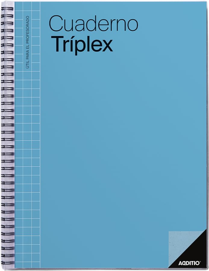 ADDITIO - Cuaderno Tríplex para el profesorado | Planificación mensual y semanal | Evaluación | Tutoría | Reuniones | Papel ecológico | Tamaño 22,5 x 31 cm | Español | Azul