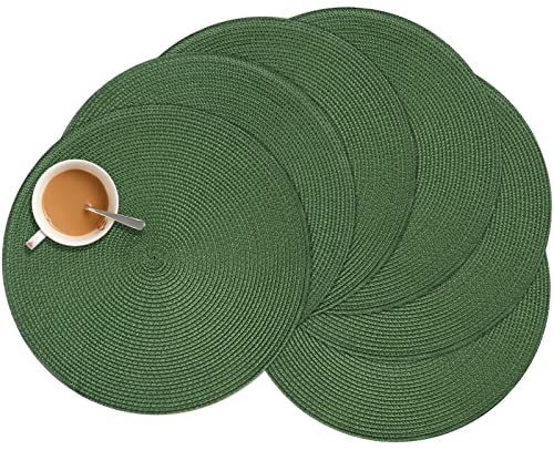 Zupro Round Placemats Set Of 6, 15Inch Braided Table Mats For Dining Tables Non-Slip Washable,For Four Seasons Dinner Parties Bbqs Thanksgiving Christmas Birthdays And Indoor Ourdoor Use（Olive Green） #TOP6