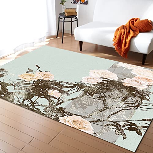 Alfombras De Área Flor Retro Abstracta Flor Elegante Étnica Lavable Alfombrilla Resistente,Atrapar Suciedad Alfombra Entrada para Cocina Tienda Pasillo 120X160Cm