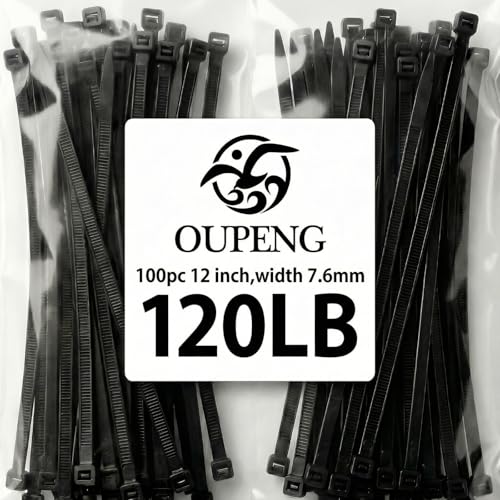 Zip Ties 12 inch Heavy Duty Cable Ties with 120 Pounds Tensile StrengthBlack Zip Ties100 Pack Wire Ties for Indoor and Outdoor Use.