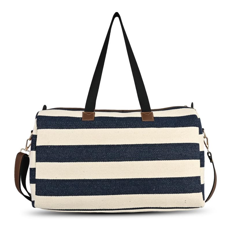 Image of ENSAC Premium Cotton Jacquard Travel Duffle Bag for Men & Women | Cabin Size Weekender & Holiday Luggage Bag | Stylish Unisex Carry Bag | Black-Beige