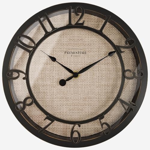 Presentime & Co 10' Farmhouse Series Wall Clock, Cottage Style, Faux Burlap Design, Silent no Ticking, Oil Rubbed Bronze Finish