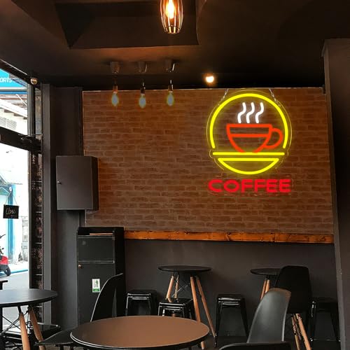 Image of Coffee Neon Sign Dimmable Led Coffee Lights Wall Decor for Cafes, Hotels, Restaurants, Coffee Bars, Kitchen Party Gift Art for Fans Boys Girls 12.2 x 14.7IN-USB Powered-Acrylic