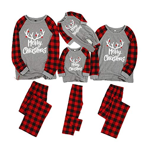 Preisvergleich Produktbild Holeider Weihnachten Schlafanzug Familie Damen Herren Kinder Baby Weihnachten Schlafanzüge Zweiteiliger Lang Nachtwäsche Rund Ausschnitt Sleepshirt und Lang Schlafanzughose Pyjama Set