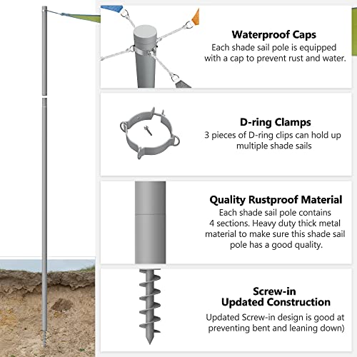 Lonseng Shade Sail Poles, Heavy Duty Sun Shade Poles, Screw In Poles For Sun Shades Outdoor, 12 Ft Sun Shade Sail Poles With D-Clamps, 2.28" Sun Shade Pole Kit For Ground Soil Backyard, 2 Packs #TOP5