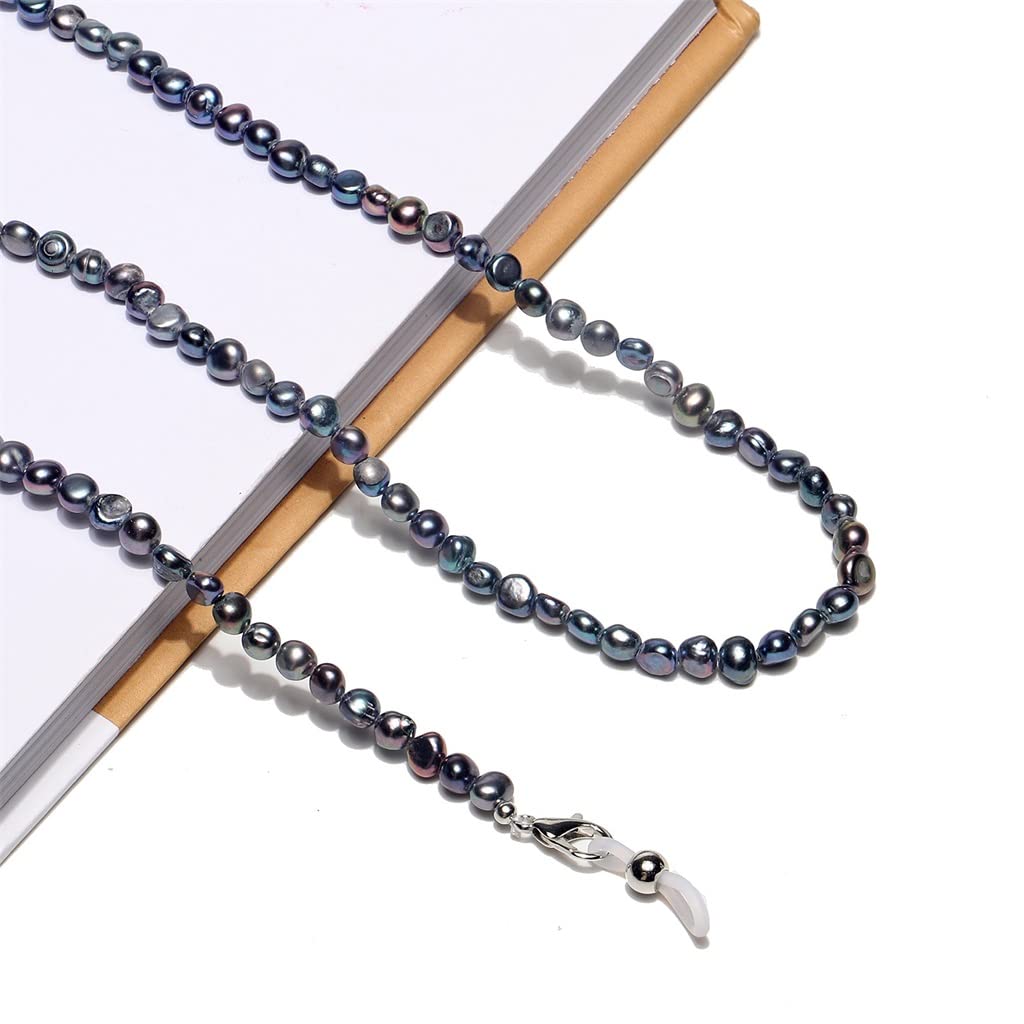Damen-Brillenkette, Brillenschnur, natürliche Schwarze Perlen-Brillenkette, All-Match-Lesebrillen-Lanyard-Brille, rutschfestes Seil