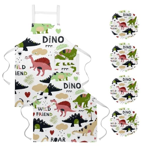 Tablier de serveuse dinosaure multicolore idéal pour la pâtisserie et le bistrot