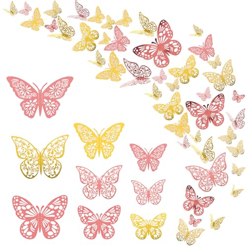 3D Butterfly Wall Decor, 72 Pcs 3 Styles 3 Sizes Colorful Butterflies Peel and Stick 3D Butterfly Decoration with Removable Wall Stickers for Interior Wedding Birthday Party Decorations