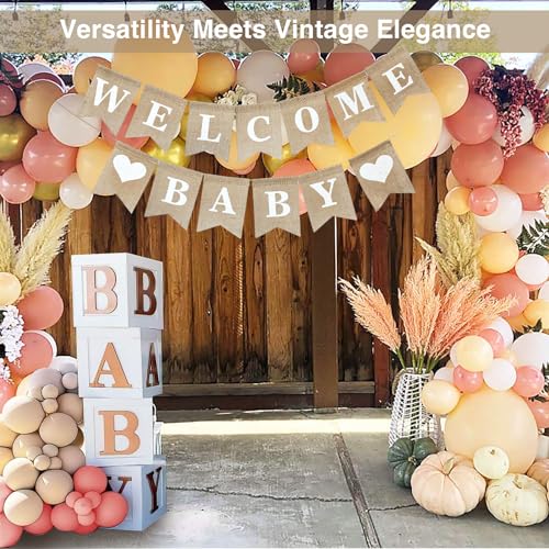 Welcome Baby Sign - Pre-Strung Burlap Welcome Baby Banner - Elegant Baby Announcement Sign for Boy and Girl - Newborn Birth Hospital Signs - Baby Arrival Banners - Adorable Baby Shower Decor - Thumbnail 3