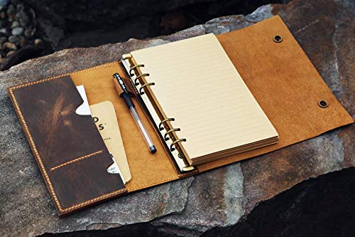 Personalized A5 Leather Journal, distressed leather refillable binder travel notebook portfolio - NA505PDS3