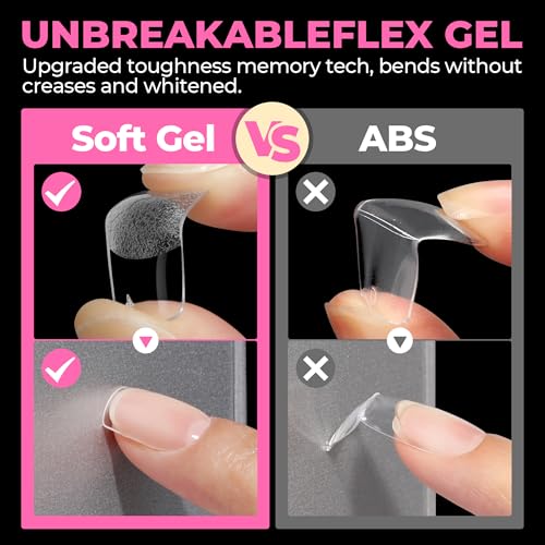 Image of UNA GELLA Short Square Nail Tips 504PCS Pre Etched Extra Short Soft Gel Fake Nails Tips for Women DIY Squoval Press On Nails Extension French Style Salon Full Cover Acrylic Tips 12 Sizes