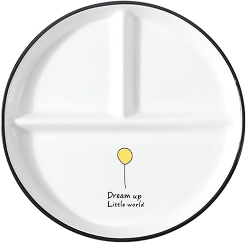 Cabilock Ceramics - Plato de cena dividido con 3 compartimentos plato de ensalada de postre y platos de control de porciones para adultos y niños