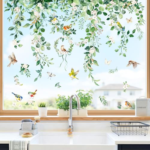 Supzone Fensterbilder Sommer Hängende Rebe Fensteraufkleber Selbstklebend Blätter Grüne Pflanzen...