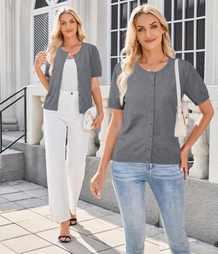 Image of Arach&Cloz Women's Wool Blend Cropped Business Casual Cardigan Sweater Tops