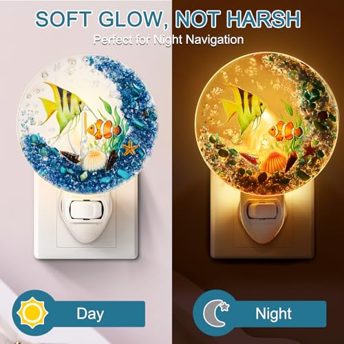 Image of Hortsun Plug in Seashell Night Light Ocean Sea Animal Decorative Night Light Plug in Beach Lamps Vintage Ocean Lamps for Adult for Home Bedroom Living Room Bathroom Wall(Tropical Fish)