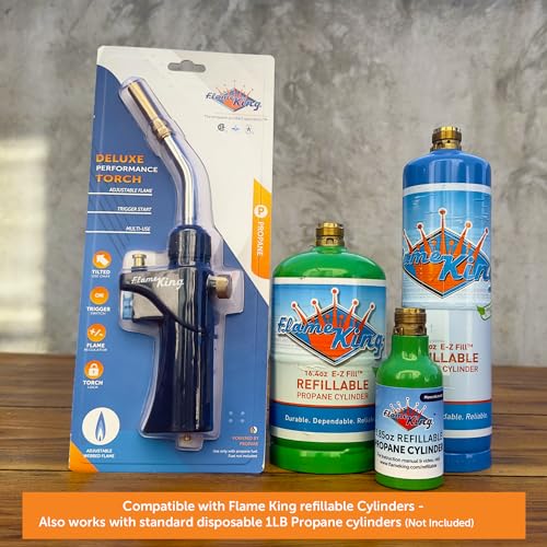 Image of Flame King FK-028CGA High Intensity Propane Torch Head for Soldering, Brazing, Plumbing, Lighting Charcoal /Fire Pits,Compatible with 1LB Cylinders, MAPP, and MAP-PRO