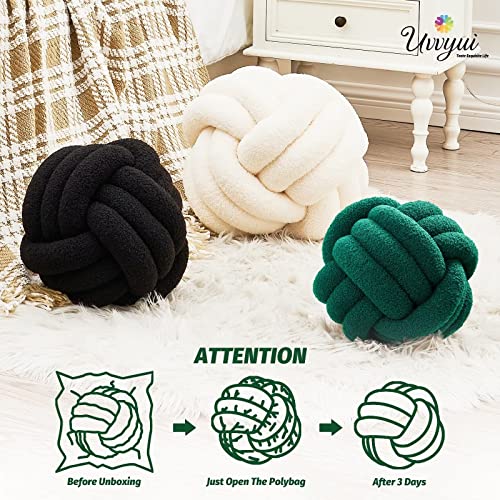 Image of Uvvyui Knot Pillow Ball, Soft Home Decorative Pillows, Round Throw Pillow, Handmade Knotted Plush Pillow, Round Boucle Pillow Cushion (14 Inches Dark Green)
