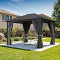 DWVO Gazebo Hardtop 10x12ft Single Roof Heavy Duty Canopy Galvanized Steel Outdoor with Nettings and Curtains for Patio, Backyard, Deck, Lawns, Grey