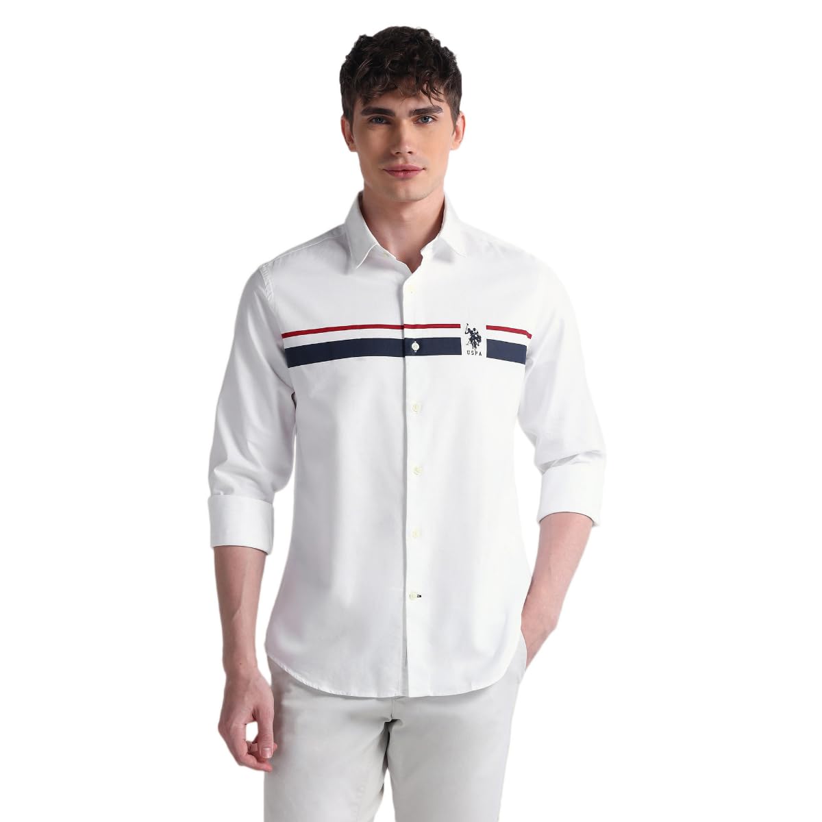 u.s. polo assn. Mens White Solid Collared Neck Long Sleeve Men's Casual Shirts-picture-41