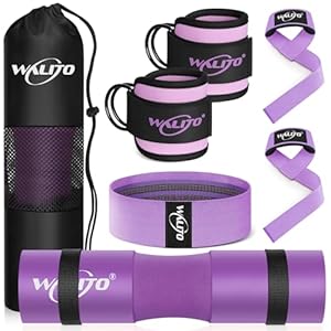 WALITO 8Pcs Barbell Pad Set for Hip Thrust – Squat Pad,Gym Accessories for Women with Bar Bad,Bench Press, with Gym Ankle Straps,Resistance Bands for Working Out,Lifting Strap,Carry Bag