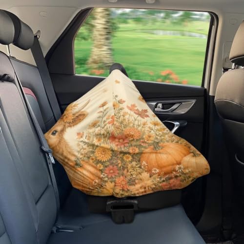Image of Wanyint Baby Car Seat Cover Carseat Canopy for Boys Girls, Multi-Use Nursing Breastfeeding Cover Nursing Scarf for Breastfeeding Mothers Fall Decor, Highland Cow Pumpkin Maple