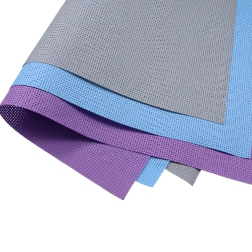 Image of KCS 3 pc of 15 inch x 18 inch(38cmx45cm) 11 Count Cross Stitch Cotton Aida Cloth Needlework Rolled Fabric Box,11CT,Light Grey+Light Blue+Lavender