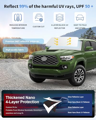 for Toyota Tacoma Windshield Sun Shade 2016-2021 2022 2023 2024 2025 2026 Toyota Tacoma 2Dr 4Dr Pickup UV Reflector Thicken 4-Layer Foldable Sunshade Protector for Tacoma Interior Accessories