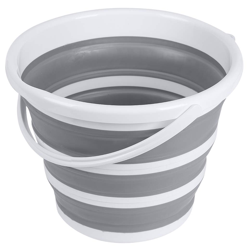 Photo 1 of BROOKSTONE, Slim Collapsible Bucket for Mopping, 2.6 Gallons (10L), Home Mop Cleaning or Car Washing, Fishing, or Camping, with Smart Space Saving Design, Round Light Gray Round / White