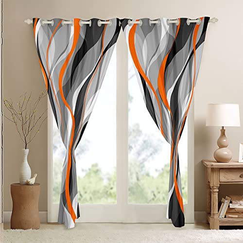 Loussiesd Orange Grey Black Stripes Curtains for Bedroom Living Room Kids Geometric Blackout CurtainsDreapes Modern Striped Art Abstract Art Window Treatments W52*L63 - Image 4