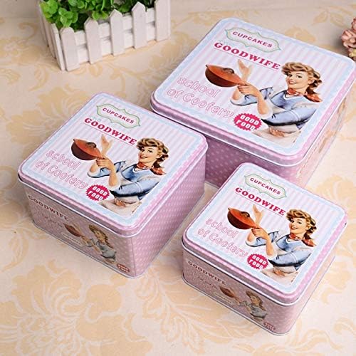 3 in 1 set American pattern tin box horse mouth iron storage box square candy cookie clutter jewelry makeup organizer - (Color: B)