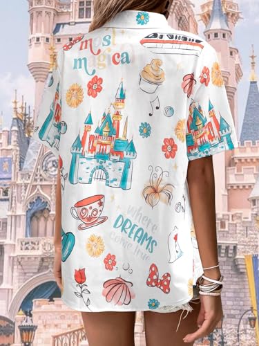 VILOVE Magical Shirt for Women Magic Hawaiian Shirts Princess Tshirt Funny Castle Graphic Family Vacation Button Up Tops4