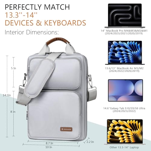 Image of 13.3-14 Inch Laptop Sleeve Bag, Laptop Bag for 14'' MacBook Pro M4 2024,14'' MacBook Pro M3&M2&M1 2023 /2021, 13.6 /13'' New MacBook Air M3 /M2 2024 /2022,Tab S8 Ultra 14.6 inch,with Shoulder Strap(Silver)