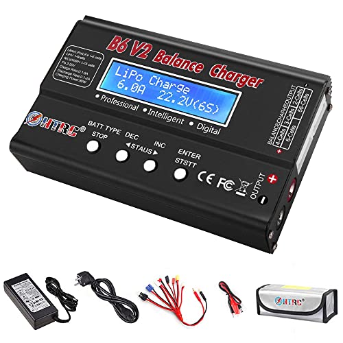HTRC LiPo Ladegerät 80W 6A Balance Ladegerät für RC Akkus, Unterstützt LiHV/LiPo/Li-Ion/Life(1-6S), NiMH/NiCd(1-15S), PB(2-20V), XT60/EC3/Deans/Tamiya/JST/FUTABA/TRX, LED-Display, 5 Speicherprofile