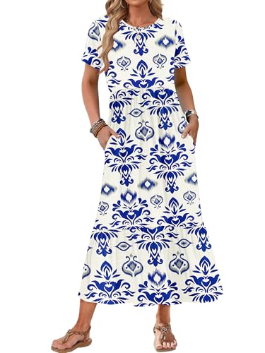 Image of AUSELILY Womens Summer Dresses 2025 Short Sleeve Maxi Dress Crewneck Casual Sundresses with Pockets