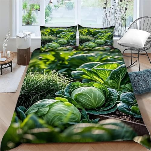 Funda Nordica Cama 105 Repollo Funda Edredon Microfibra Ropa de Cama Vegetales Orgánicos y Saludables Fundas Nórdicas 200x200 con 2 Fundas de Almohada 50x75 con Cremallera D-2703