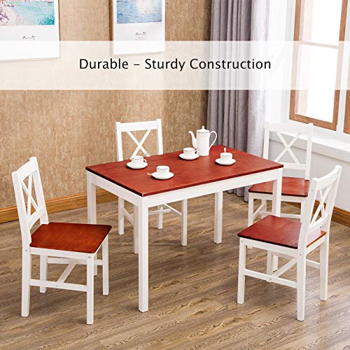 image for mecor 5-Piece Wood Dining Table Set, Pine Wood Kitchen Table w/ 4 Chai