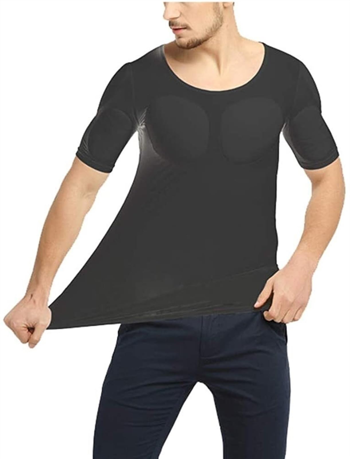 Men's Fake Chest Muscle T-Shirt ​Invisible Shoulders Padded Bodybuilding Underwear Funny Cosplay Costume
