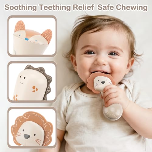 Image of Baby Rattles - Teething Toys 3-6 Months, Baby Toys 0-6 Months, Sensory Toys for Newborn Babies, Rattles for Babies 0-6 Months, Neutral Color Baby Shower Gift (3PCS)