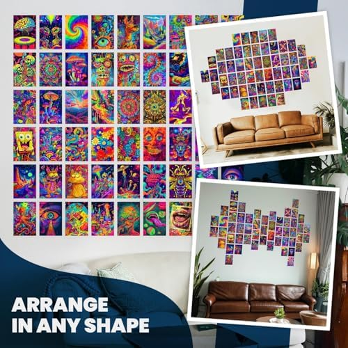 Image of Wallgasm Paper Psychedelic Trippy Poster Set-Set Of 54, 4 X 6 Inches Posters For Wall|Aesthetic Room Decor Item|Posters For Bedroom, Living Room Decor|Collage Kit