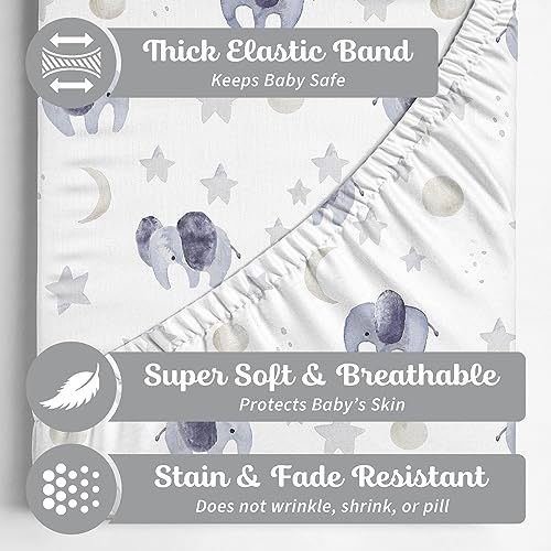 Image of Crib Sheets Neutral - Fitted Baby Crib Sheets Bed for Girl Boy - 2 Pack Standard & Toddler Mattress (Watercolor Elephants) - Buttery Soft Organic Cotton Blend
