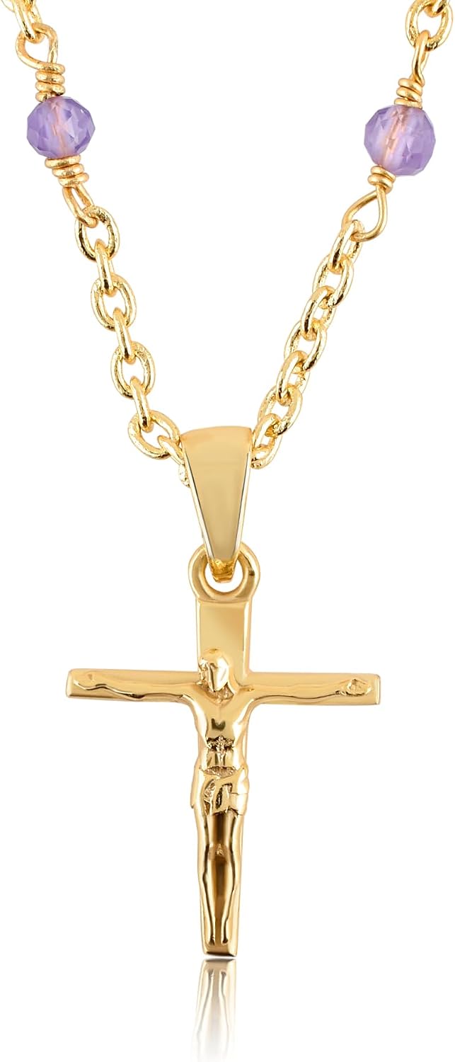 InfinityGemsArt Gemstone Necklace For Women, Natural Gemstone Jesus Christ Pendant Birthstone Chakra Healing Crystal Gold Plated 18 Inch Adjustable Chain, Trendy Lightweight Jewelry For Her