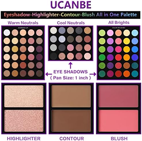 UCANBE Eyeshadow Palette with 15Pcs Brushes Makeup Set, Pigmented 86 Colors Make Up Sets Valentine's Day Gift, Matte Shimmer Glitter Eye Shadow Pallet Highlighter Contour Blush Powder Brush Beauty Kit - 2
