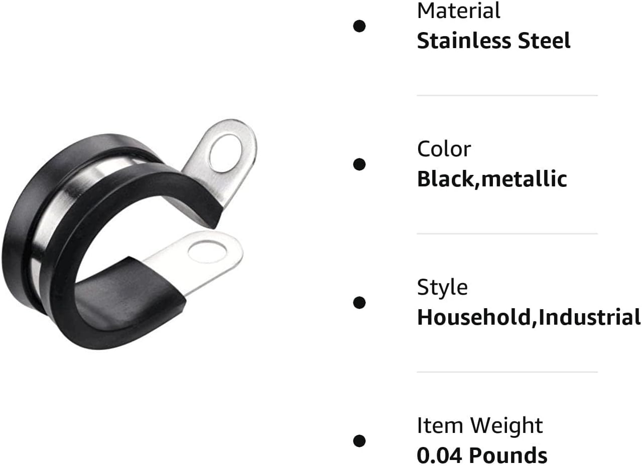 LOKMAN 20 Pack 1/2 Inch Stainless Steel Cable Clamp, Rubber Cushioned Insulated Clamp, Conduit Wire Holder Strap Clips for Tube, Pipe or Wire Cord Installation - 