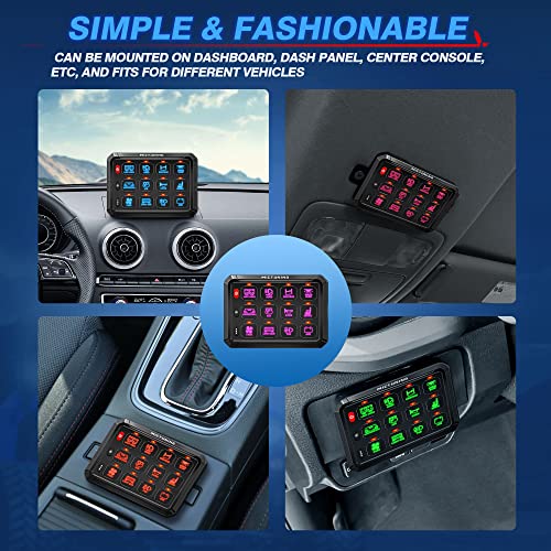 Mictuning 2023 Upgrade P1 Rgb 5.5'' 12 Gang Switch Panel 3 Silicone Button, Multifunction Auxiliary Switch Panel Momentary Strobe Circuit Control Box For Suv Truck Marine Camper Offroad,Patent Pending #TOP6