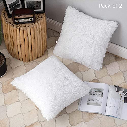 Image of White Fur Cushion Covers Set of 2 Home Decor Cushion Cover 16x16 Inches Decoration Cushion Covers